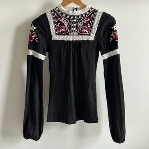 Free People Peasant top with beading and embroidery